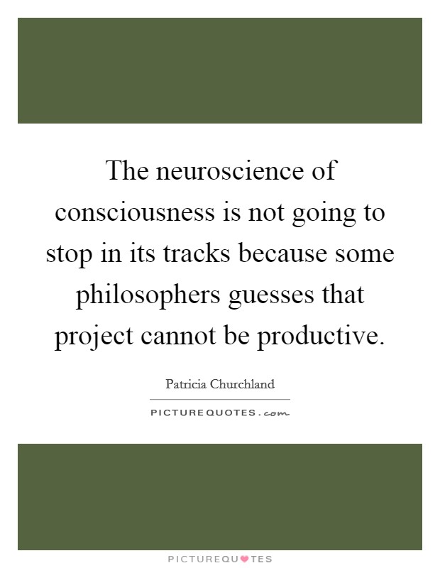 The neuroscience of consciousness is not going to stop in its tracks because some philosophers guesses that project cannot be productive. Picture Quote #1
