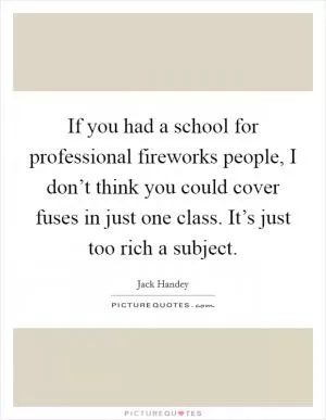 If you had a school for professional fireworks people, I don’t think you could cover fuses in just one class. It’s just too rich a subject Picture Quote #1