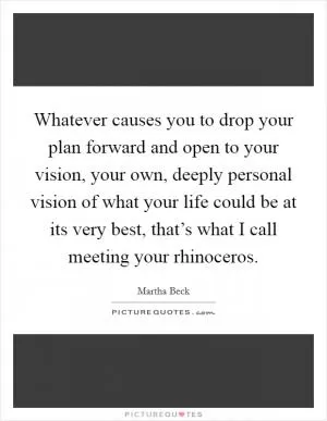 Whatever causes you to drop your plan forward and open to your vision, your own, deeply personal vision of what your life could be at its very best, that’s what I call meeting your rhinoceros Picture Quote #1