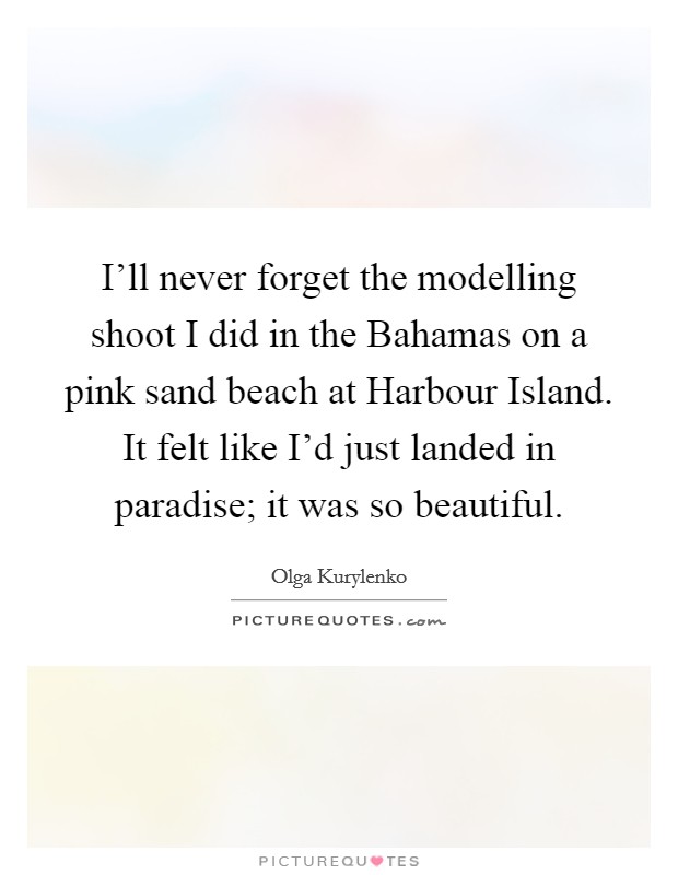 I'll never forget the modelling shoot I did in the Bahamas on a pink sand beach at Harbour Island. It felt like I'd just landed in paradise; it was so beautiful. Picture Quote #1