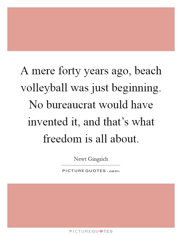 A mere forty years ago, beach volleyball was just beginning. No bureaucrat would have invented it, and that's what freedom is all about. Picture Quote #1
