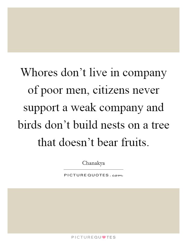 Whores don't live in company of poor men, citizens never support a weak company and birds don't build nests on a tree that doesn't bear fruits. Picture Quote #1