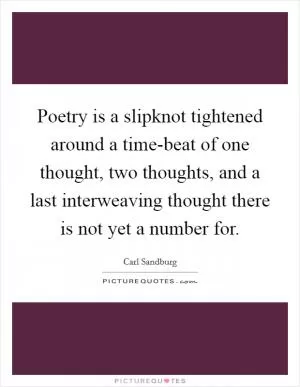 Poetry is a slipknot tightened around a time-beat of one thought, two thoughts, and a last interweaving thought there is not yet a number for Picture Quote #1