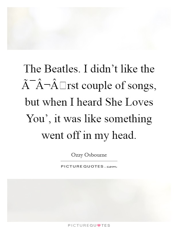The Beatles. I didn't like the Ã¯Â¬Ârst couple of songs, but when I heard She Loves You', it was like something went off in my head. Picture Quote #1