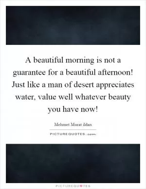 A beautiful morning is not a guarantee for a beautiful afternoon! Just like a man of desert appreciates water, value well whatever beauty you have now! Picture Quote #1