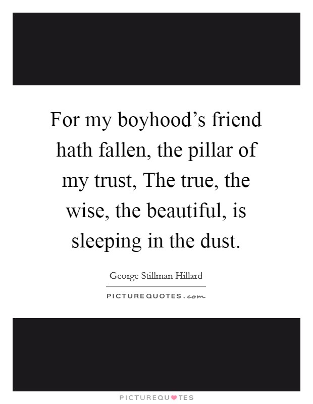 For my boyhood's friend hath fallen, the pillar of my trust, The true, the wise, the beautiful, is sleeping in the dust. Picture Quote #1