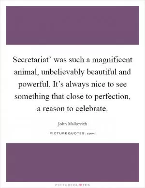 Secretariat’ was such a magnificent animal, unbelievably beautiful and powerful. It’s always nice to see something that close to perfection, a reason to celebrate Picture Quote #1