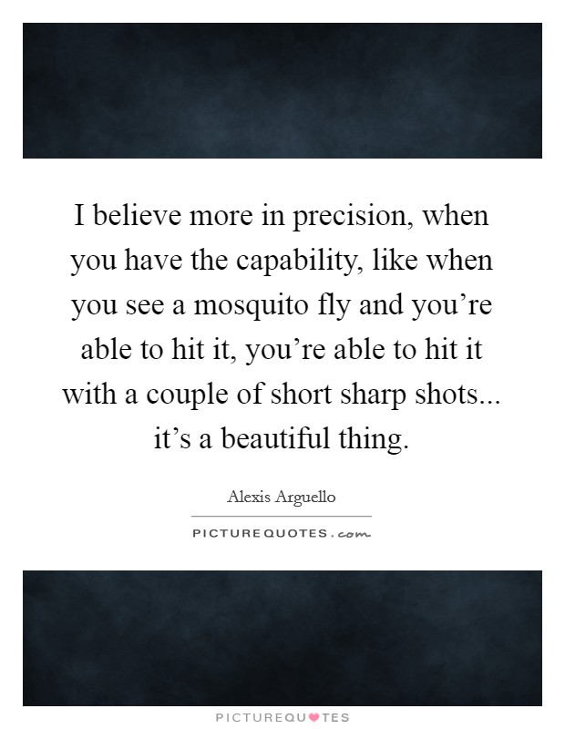 I believe more in precision, when you have the capability, like when you see a mosquito fly and you're able to hit it, you're able to hit it with a couple of short sharp shots... it's a beautiful thing. Picture Quote #1