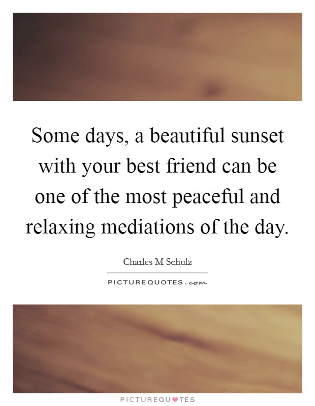 Some days, a beautiful sunset with your best friend can be one of the most peaceful and relaxing mediations of the day. Picture Quote #1