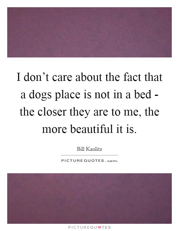 I don't care about the fact that a dogs place is not in a bed - the closer they are to me, the more beautiful it is. Picture Quote #1