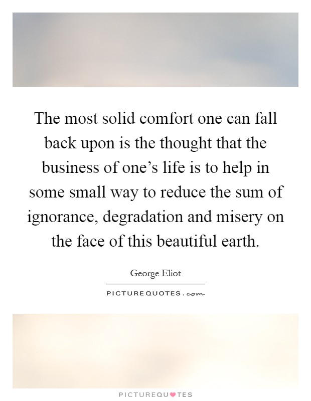 The most solid comfort one can fall back upon is the thought that the business of one's life is to help in some small way to reduce the sum of ignorance, degradation and misery on the face of this beautiful earth. Picture Quote #1