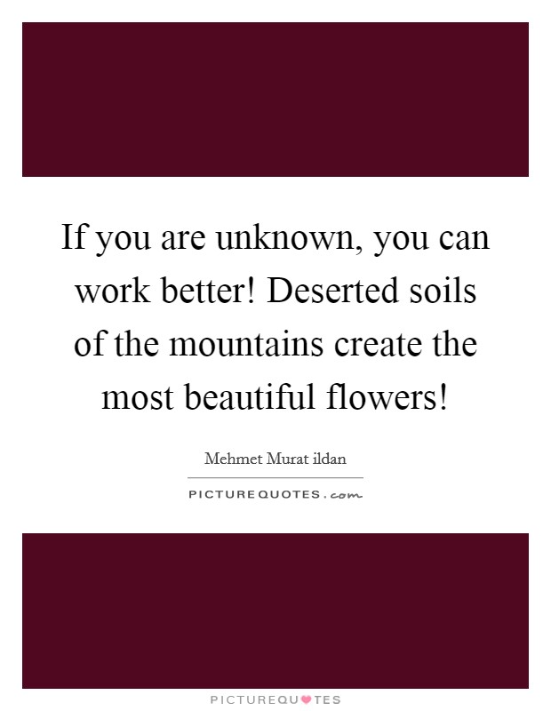 If you are unknown, you can work better! Deserted soils of the mountains create the most beautiful flowers! Picture Quote #1