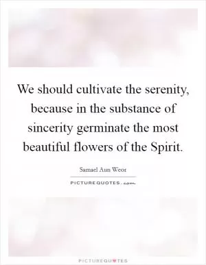 We should cultivate the serenity, because in the substance of sincerity germinate the most beautiful flowers of the Spirit Picture Quote #1