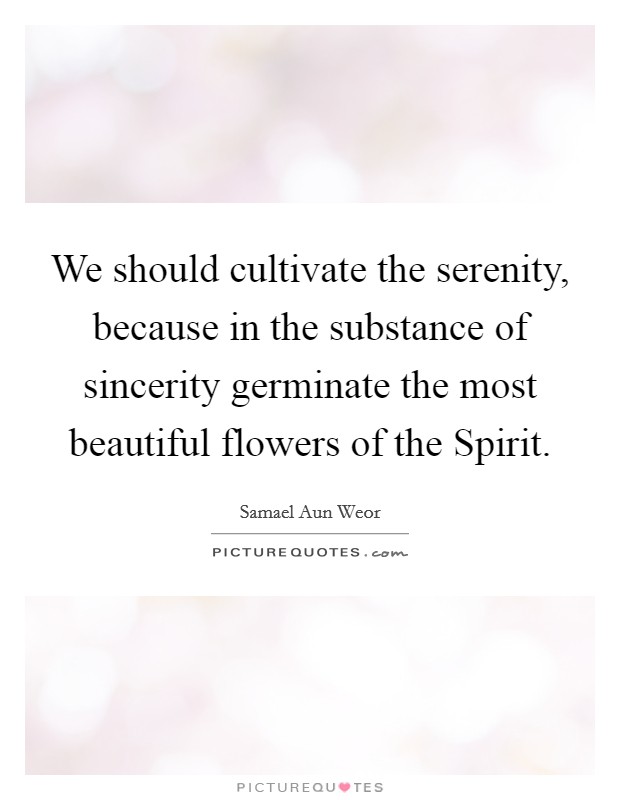 We should cultivate the serenity, because in the substance of sincerity germinate the most beautiful flowers of the Spirit. Picture Quote #1