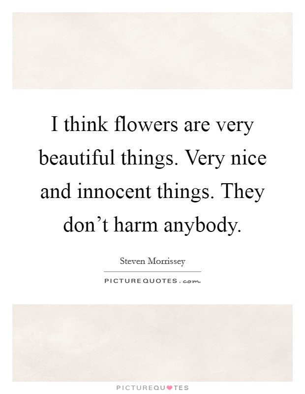 I think flowers are very beautiful things. Very nice and innocent things. They don't harm anybody. Picture Quote #1