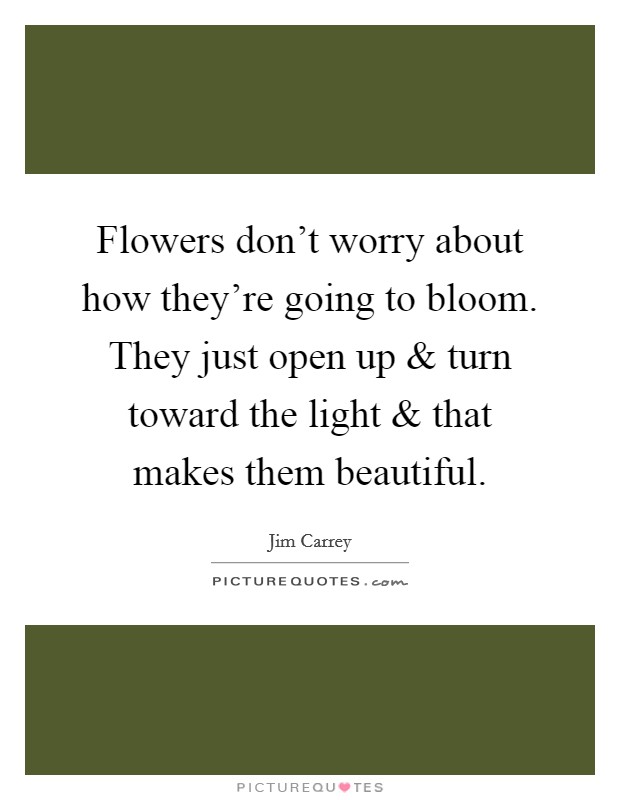 Flowers don't worry about how they're going to bloom. They just open up and turn toward the light and that makes them beautiful. Picture Quote #1