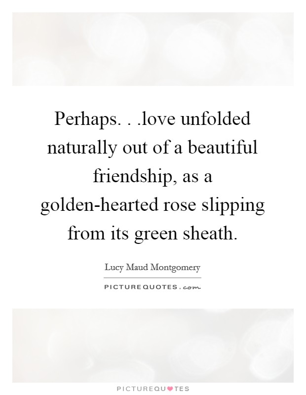 Perhaps. . .love unfolded naturally out of a beautiful friendship, as a golden-hearted rose slipping from its green sheath. Picture Quote #1