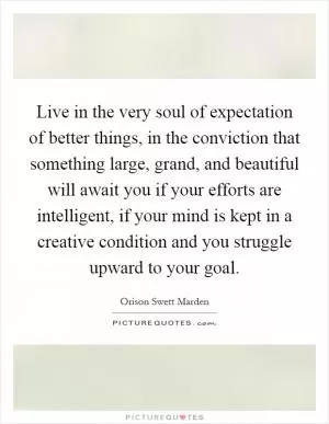 Live in the very soul of expectation of better things, in the conviction that something large, grand, and beautiful will await you if your efforts are intelligent, if your mind is kept in a creative condition and you struggle upward to your goal Picture Quote #1
