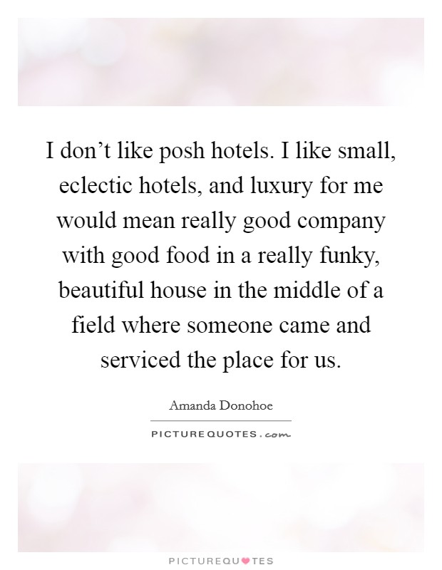 I don’t like posh hotels. I like small, eclectic hotels, and luxury for me would mean really good company with good food in a really funky, beautiful house in the middle of a field where someone came and serviced the place for us Picture Quote #1