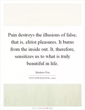 Pain destroys the illusions of false, that is, elitist pleasures. It burns from the inside out. It, therefore, sensitizes us to what is truly beautiful in life Picture Quote #1
