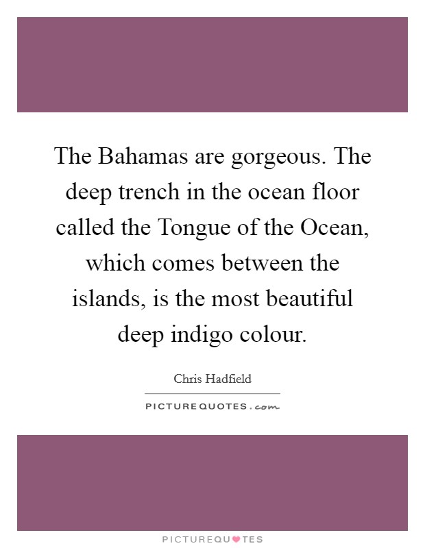 The Bahamas are gorgeous. The deep trench in the ocean floor called the Tongue of the Ocean, which comes between the islands, is the most beautiful deep indigo colour. Picture Quote #1