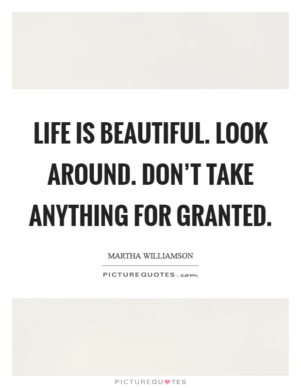 Life is beautiful. Look around. Don't take anything for granted. Picture Quote #1