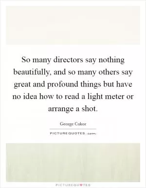 So many directors say nothing beautifully, and so many others say great and profound things but have no idea how to read a light meter or arrange a shot Picture Quote #1