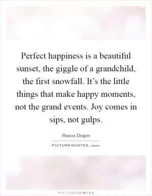 Perfect happiness is a beautiful sunset, the giggle of a grandchild, the first snowfall. It’s the little things that make happy moments, not the grand events. Joy comes in sips, not gulps Picture Quote #1
