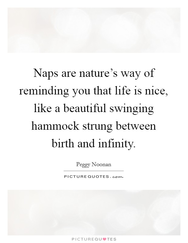 Naps are nature's way of reminding you that life is nice, like a beautiful swinging hammock strung between birth and infinity. Picture Quote #1