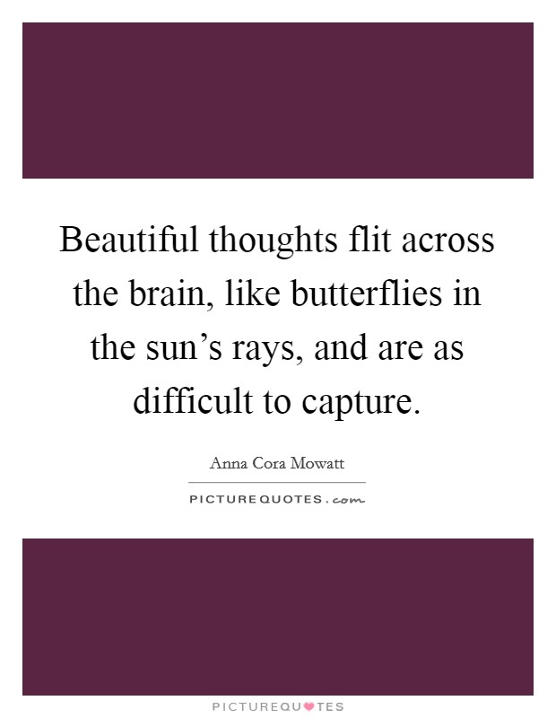 Beautiful thoughts flit across the brain, like butterflies in the sun's rays, and are as difficult to capture. Picture Quote #1