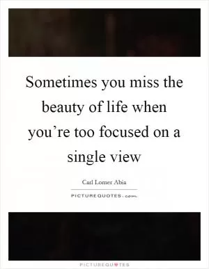 Sometimes you miss the beauty of life when you’re too focused on a single view Picture Quote #1