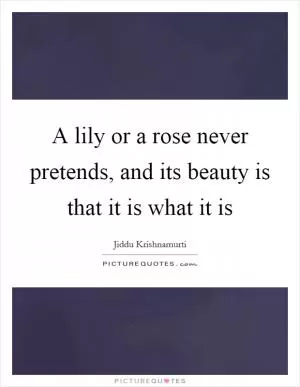 A lily or a rose never pretends, and its beauty is that it is what it is Picture Quote #1