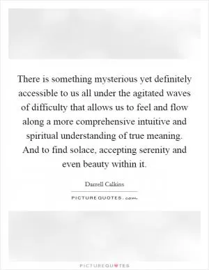 There is something mysterious yet definitely accessible to us all under the agitated waves of difficulty that allows us to feel and flow along a more comprehensive intuitive and spiritual understanding of true meaning. And to find solace, accepting serenity and even beauty within it Picture Quote #1