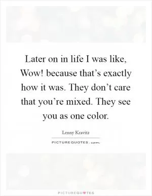 Later on in life I was like, Wow! because that’s exactly how it was. They don’t care that you’re mixed. They see you as one color Picture Quote #1