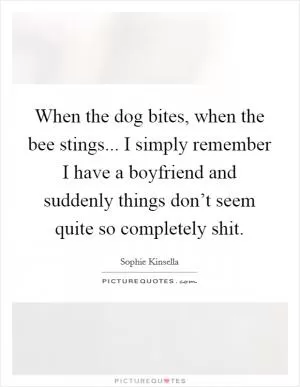 When the dog bites, when the bee stings... I simply remember I have a boyfriend and suddenly things don’t seem quite so completely shit Picture Quote #1