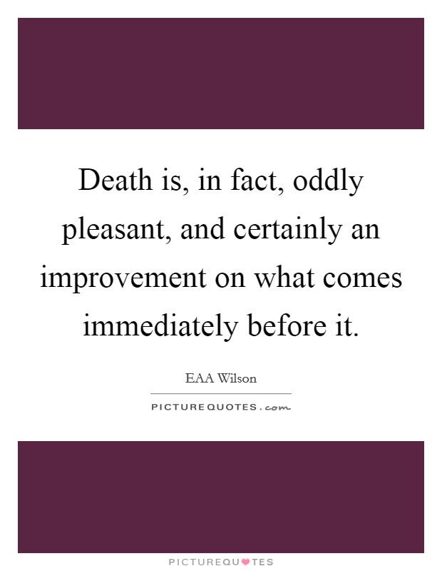 Death is, in fact, oddly pleasant, and certainly an improvement on what comes immediately before it. Picture Quote #1