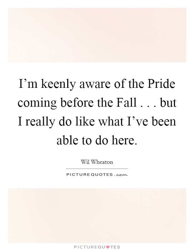 I'm keenly aware of the Pride coming before the Fall . . . but I really do like what I've been able to do here. Picture Quote #1