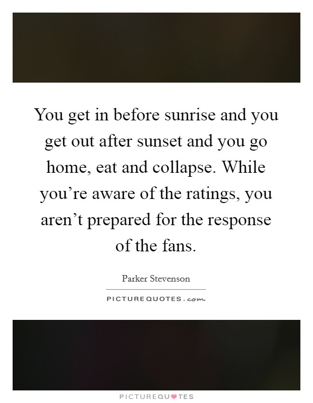 You get in before sunrise and you get out after sunset and you go home, eat and collapse. While you're aware of the ratings, you aren't prepared for the response of the fans. Picture Quote #1