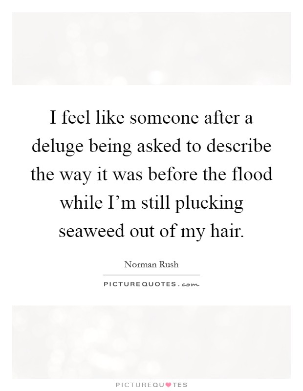 I feel like someone after a deluge being asked to describe the way it was before the flood while I'm still plucking seaweed out of my hair. Picture Quote #1