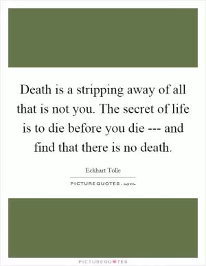 Death is a stripping away of all that is not you. The secret of life is to die before you die --- and find that there is no death Picture Quote #1