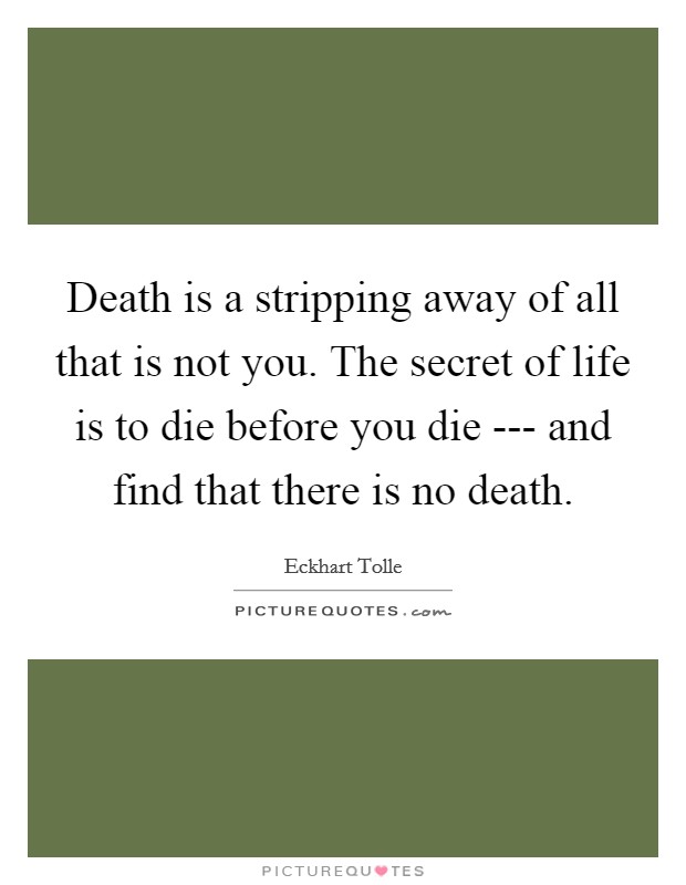 Death is a stripping away of all that is not you. The secret of life is to die before you die --- and find that there is no death. Picture Quote #1