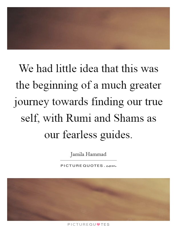 We had little idea that this was the beginning of a much greater journey towards finding our true self, with Rumi and Shams as our fearless guides. Picture Quote #1
