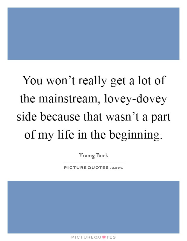 You won't really get a lot of the mainstream, lovey-dovey side because that wasn't a part of my life in the beginning. Picture Quote #1