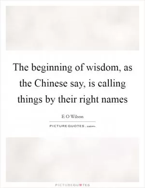 The beginning of wisdom, as the Chinese say, is calling things by their right names Picture Quote #1