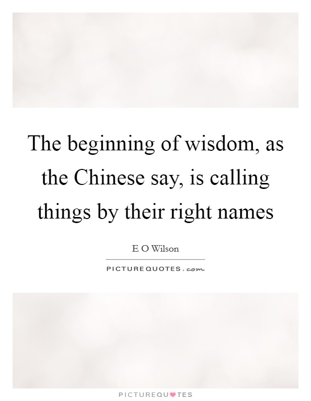 The beginning of wisdom, as the Chinese say, is calling things by their right names Picture Quote #1