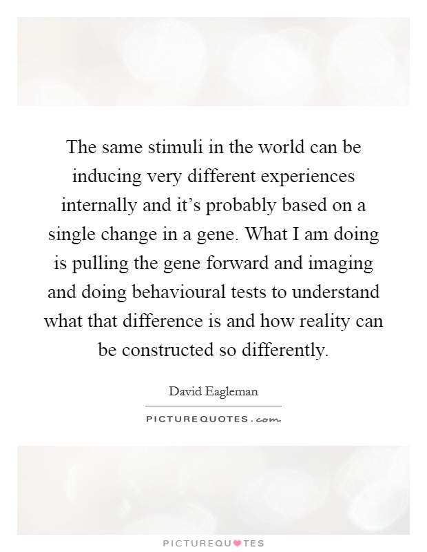 The same stimuli in the world can be inducing very different experiences internally and it's probably based on a single change in a gene. What I am doing is pulling the gene forward and imaging and doing behavioural tests to understand what that difference is and how reality can be constructed so differently. Picture Quote #1