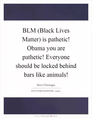 BLM (Black Lives Matter) is pathetic! Obama you are pathetic! Everyone should be locked behind bars like animals! Picture Quote #1