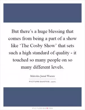 But there’s a huge blessing that comes from being a part of a show like ‘The Cosby Show’ that sets such a high standard of quality - it touched so many people on so many different levels Picture Quote #1