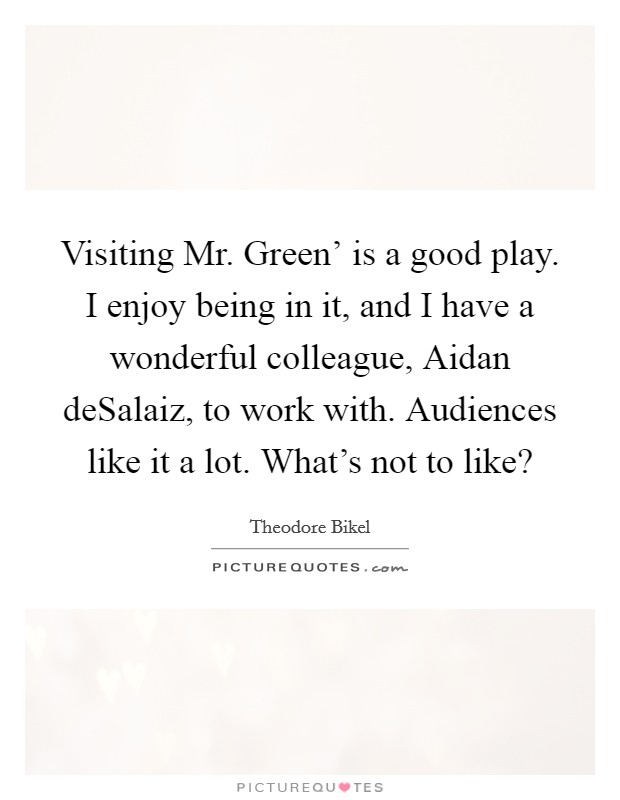 Visiting Mr. Green' is a good play. I enjoy being in it, and I have a wonderful colleague, Aidan deSalaiz, to work with. Audiences like it a lot. What's not to like? Picture Quote #1
