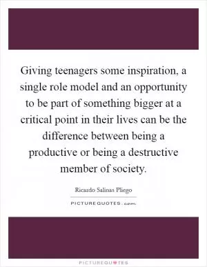 Giving teenagers some inspiration, a single role model and an opportunity to be part of something bigger at a critical point in their lives can be the difference between being a productive or being a destructive member of society Picture Quote #1